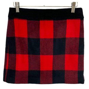 J Crew Red Black Large Plaid Wool Low Rise Mini Skirt Size 0